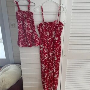 Red and White Floral Dress Set